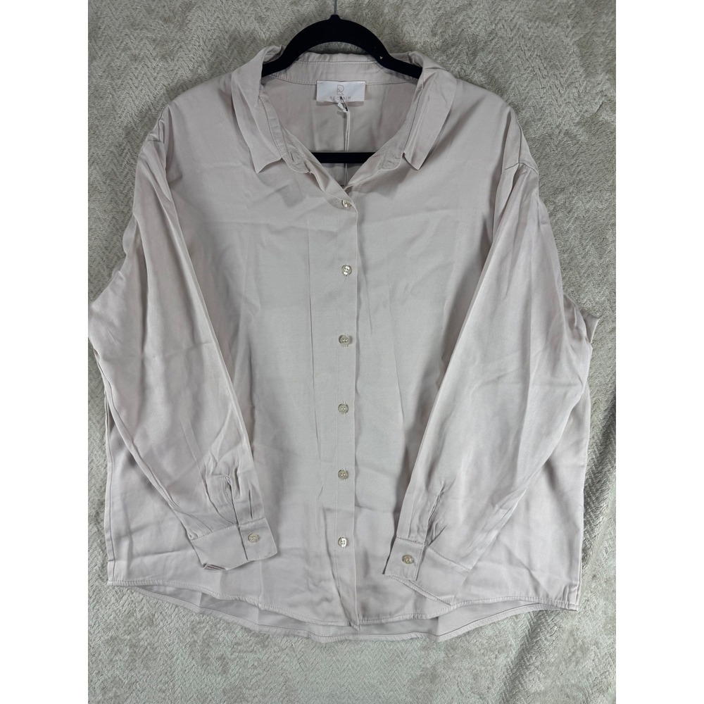 Reclaim Italy 100% Tencel Button Down Shirt Ivory Beige Art 4839 Large NWT